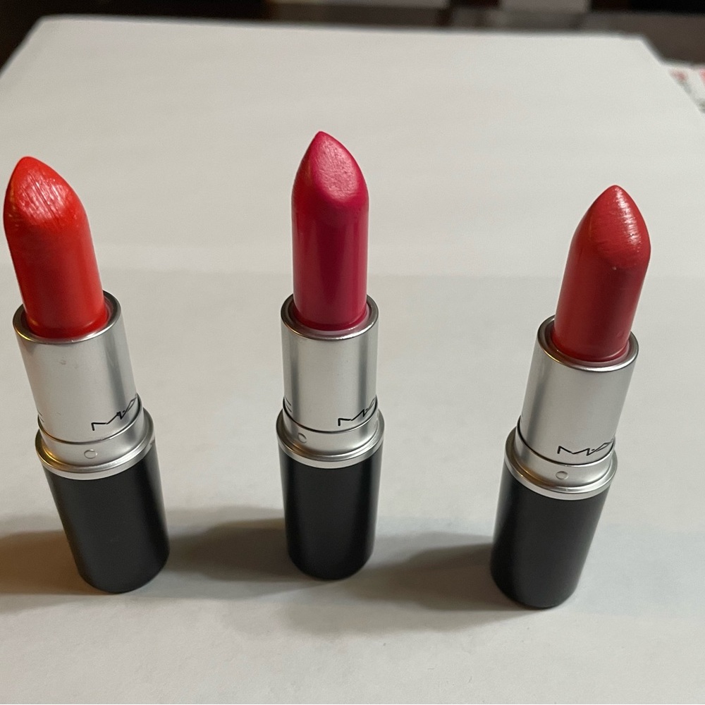 MAC Cosmetics Amplified Lipstick in Vegas Volt, Morange, and Impassioned